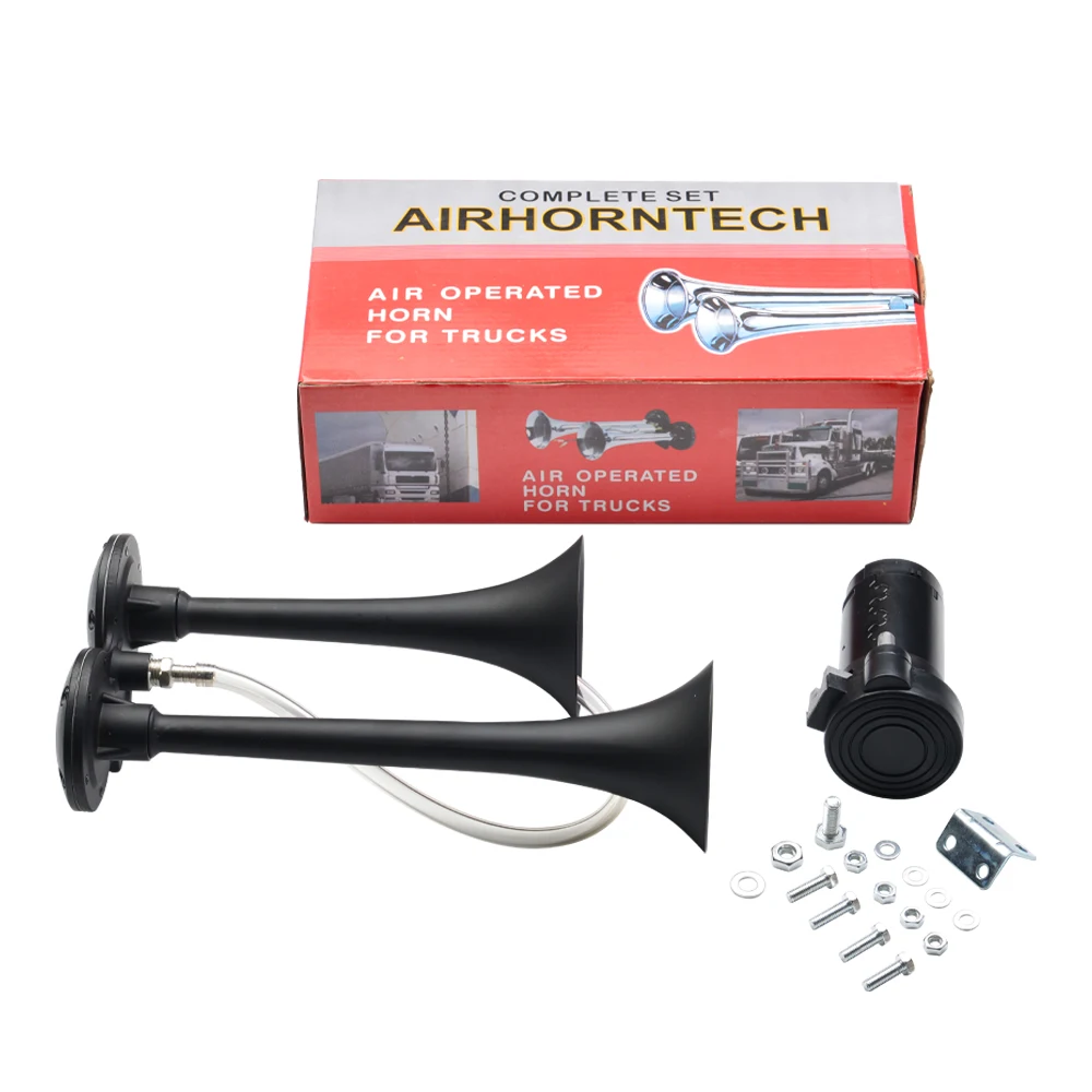 Car Air Horn 12V Black Low and High Tone Stainless Steel Dual Trumpet For Car Horn Speaker for Trucks Automobile Motorcycle