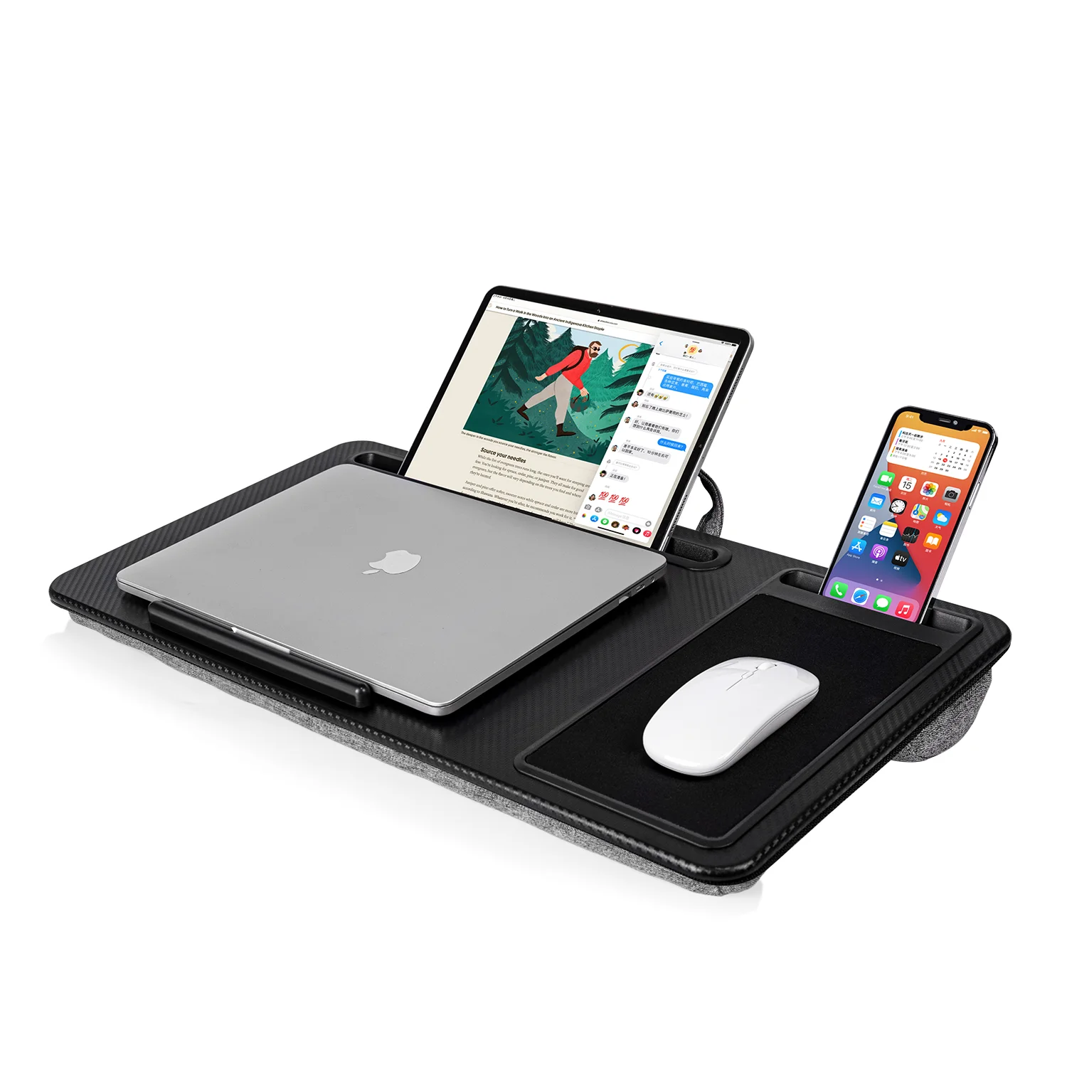 2022 Hot Sale Home Office Laptop Stand with Mouse Pad and Phone Holder Lap Tray Carbon Black Bed Table Stand Holder