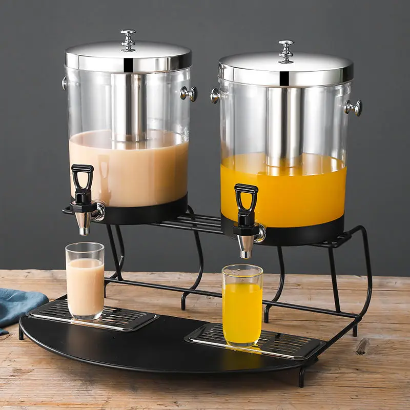 FTS Juice Dispenser Machine Commercial Glass Plastic Jar 2 Tank In 1 Glass Double Cool Dual Drink Dispensers
