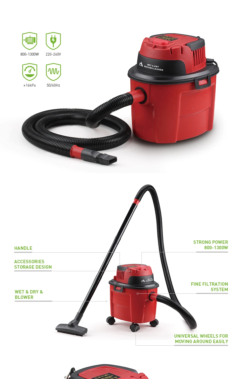 2.5 gallon Wet/Dry Vac, Portable Shop Vacuum with Attachments Lightweight, 2.5-gallon wet dry vac offers unparalleled mobility