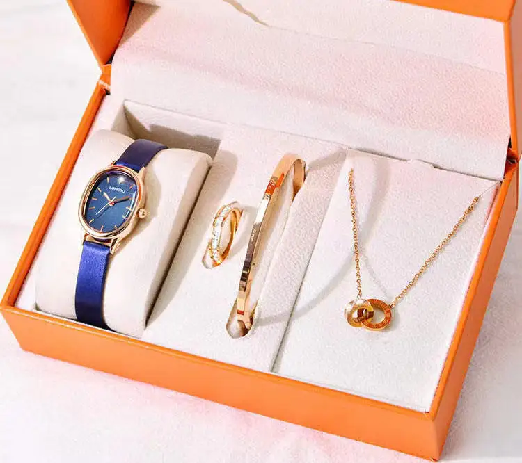 Luxury 4 PCS Jewelry Gift Set Gold Ladies Watch Sets Necklace Bracelet Watch Set Women