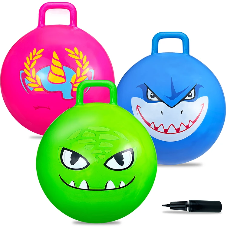 High Quality Kids Outdoor Toys 3P Inflatable Handle Bouncy Jumping Ball, Wholesale PVC Plastic Unisex Bouncing Ball