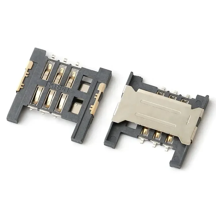 SIM-1.8B Micro sim card connector 1.8 Height 6 pin gold plated push memory sim card connectors