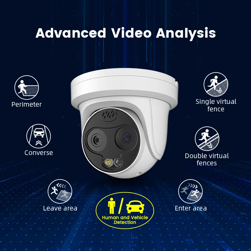 Human & vehicle detection thermal eyeball camera strobe light audio alarm thermal & optical Bi-Spectrum network turret camera