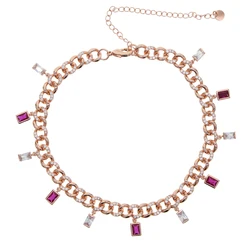 stunning gorgeous luxury european women jewelry colorful cz charm chain choker necklace STOCK