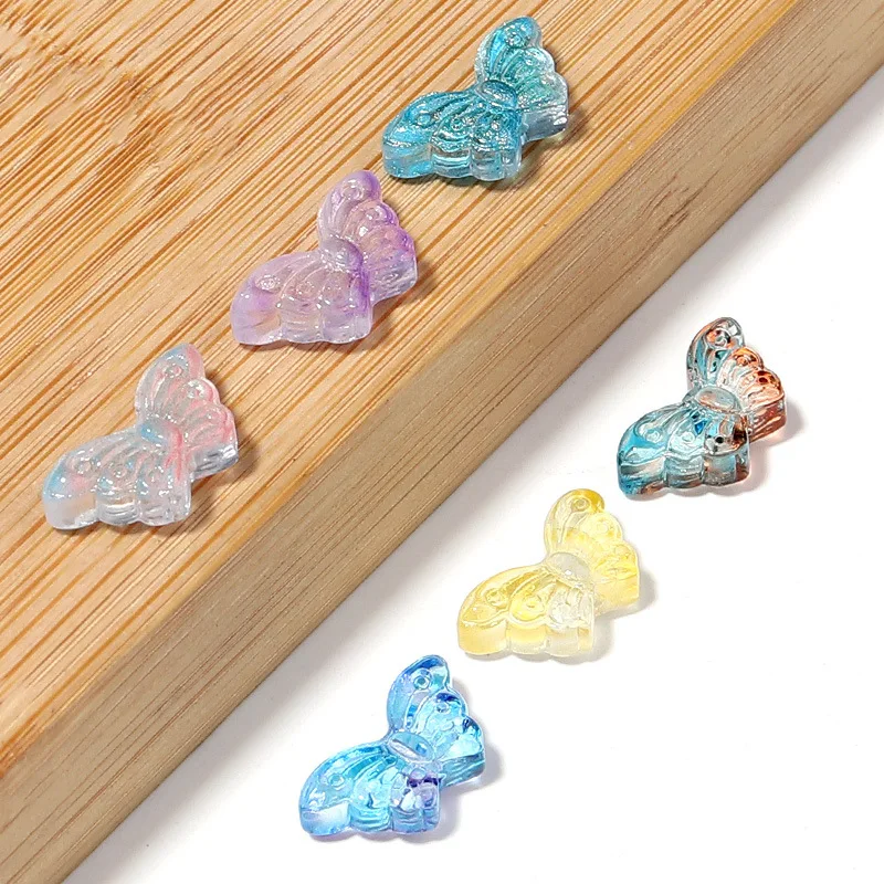 Hobbyworker 15*8mm Glass Glaze Colorful Transparent Butterfly Loose Beads For Mobile Chain Accessories Jewelry Making B0644