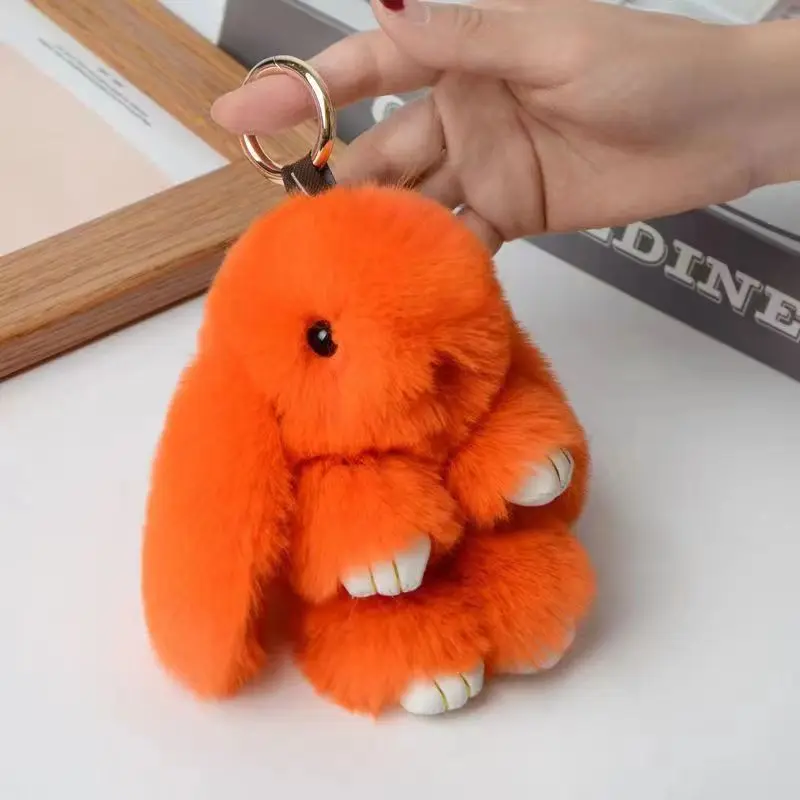 Plush Bunny Women Fur Pom Pom Keychain 15cm/18cm  Angel Rabbit Key Ring Hare Pompom Plush Dolls Toy Girls Bag Car Key Pendant