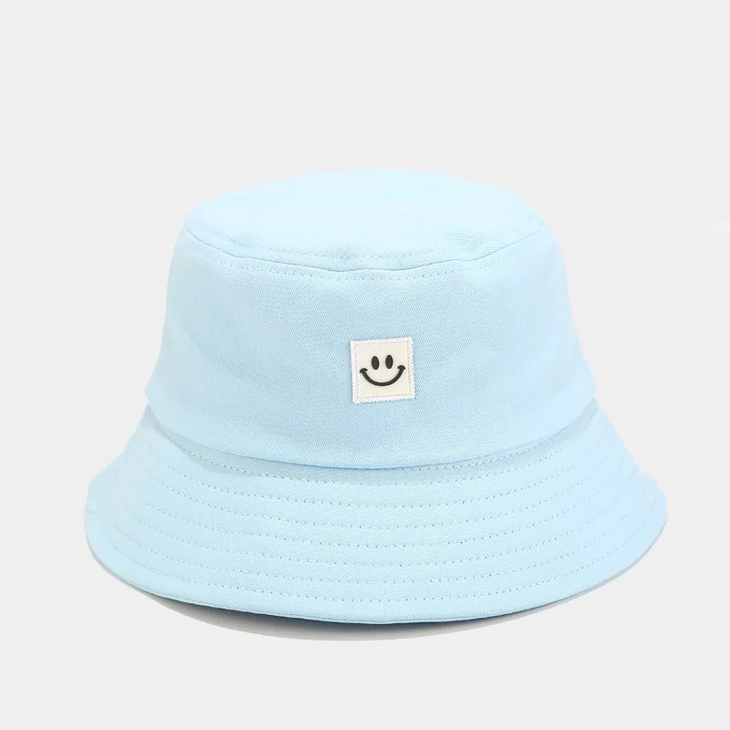 Summer Korea style simple all-match bucket hat boy and girls hip hop students casual sun protection hat with smiling face label
