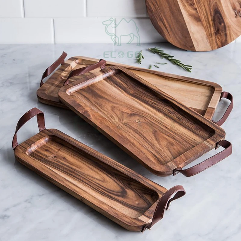Luxury Wooden Platters Set Natural Acacia Wood Tray, Wooden Cheese Plate For Serving Dish Set