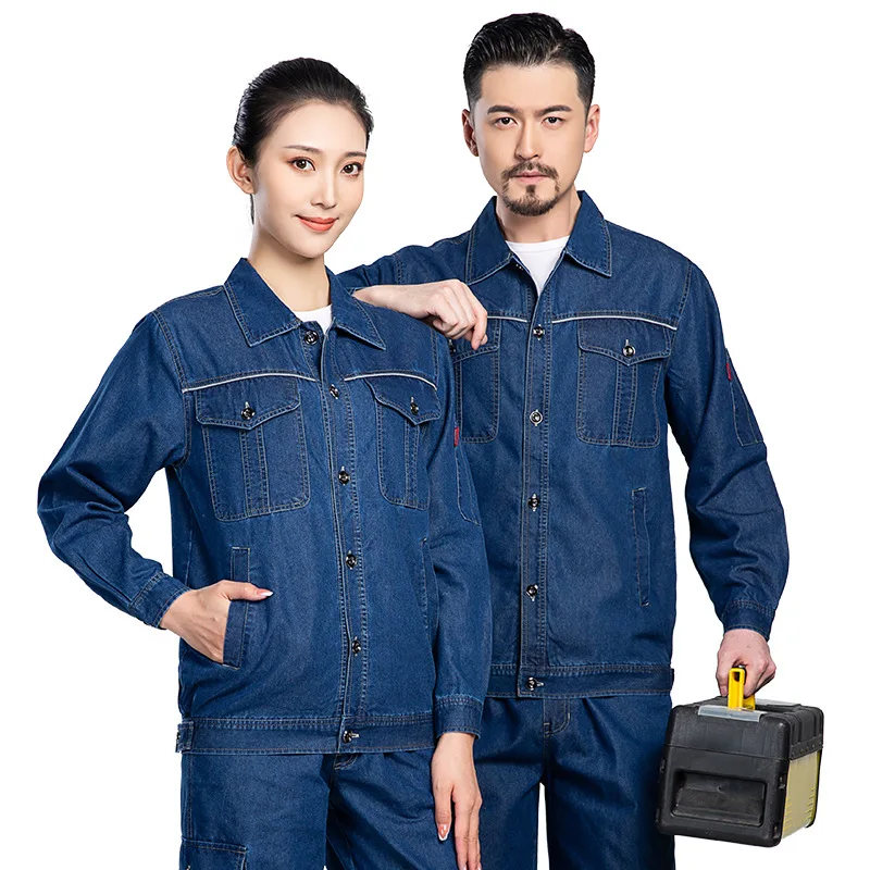 Customized Summer Denim Work Clothes Men Long Short Sleeve Thin Style Moisture-Absorbent Wear-Resistant Welder Labor Protection