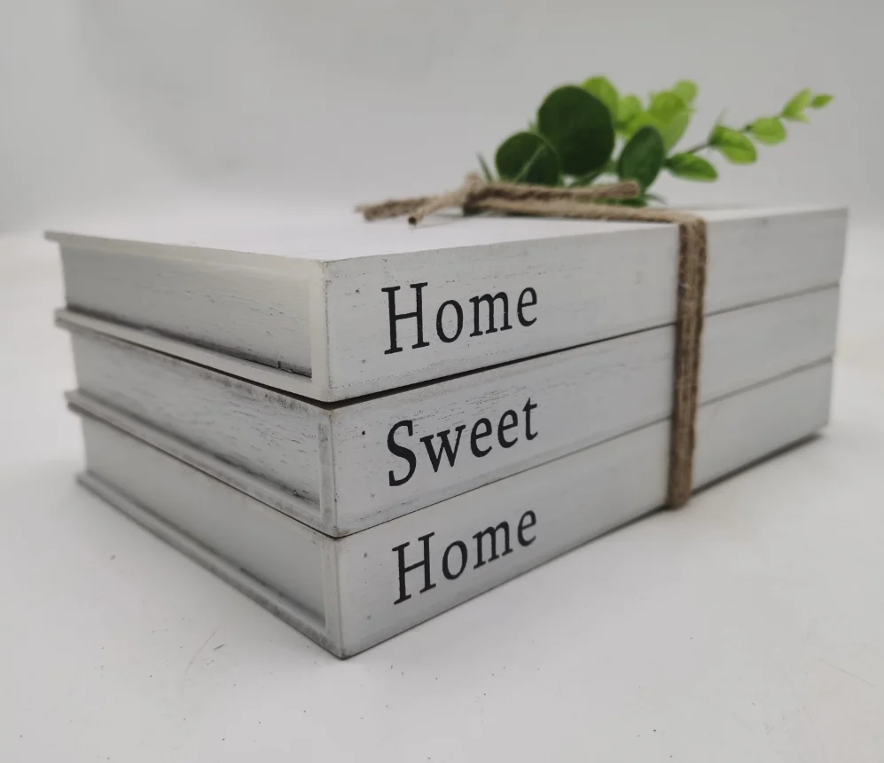 Factory Custom Printed Farmhouse  Arts and Crafts wooden white decorative books stacks