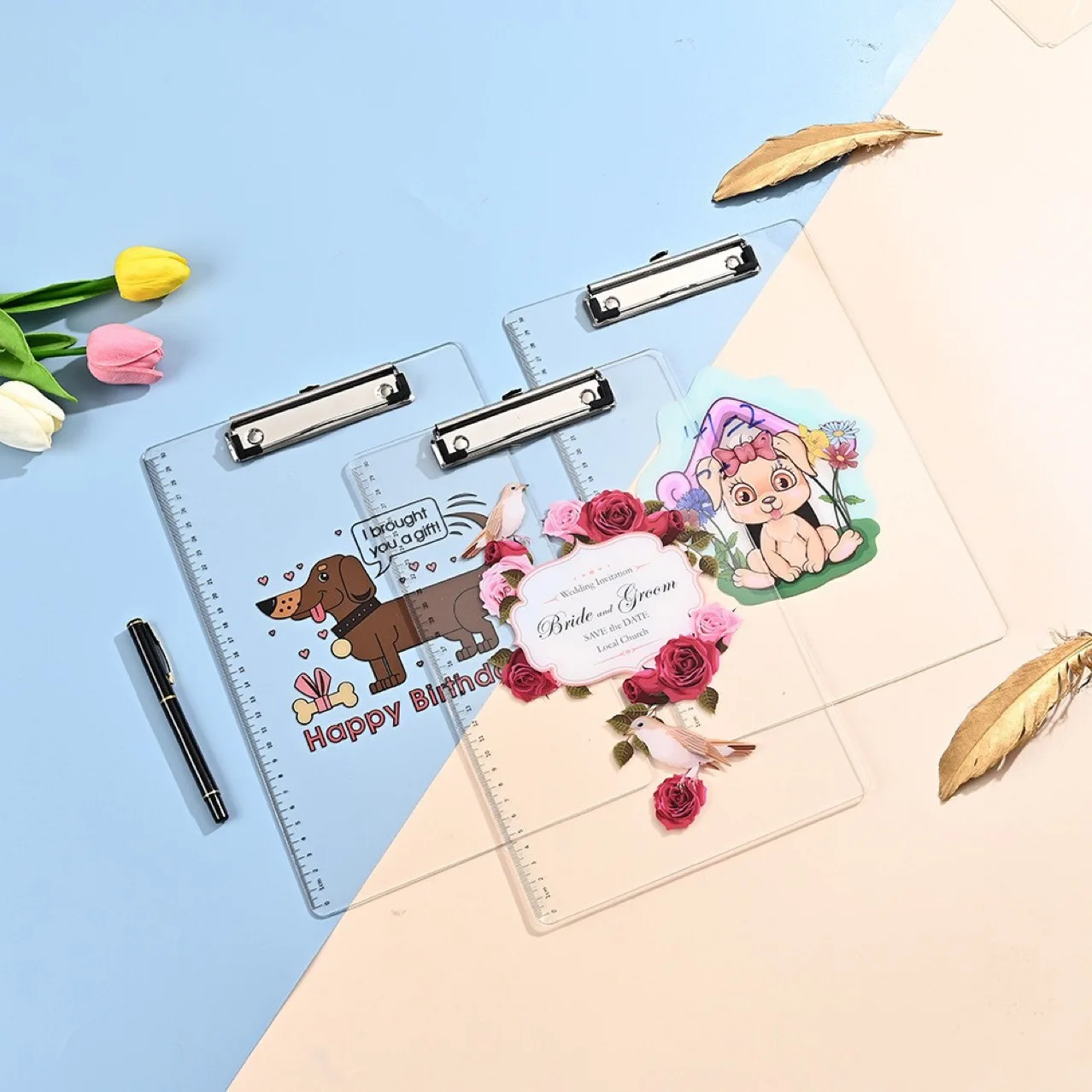 China Supplier Custom Size Acrylic Clipboard Print Pattern Acrylic Clipboard With Metal Clip