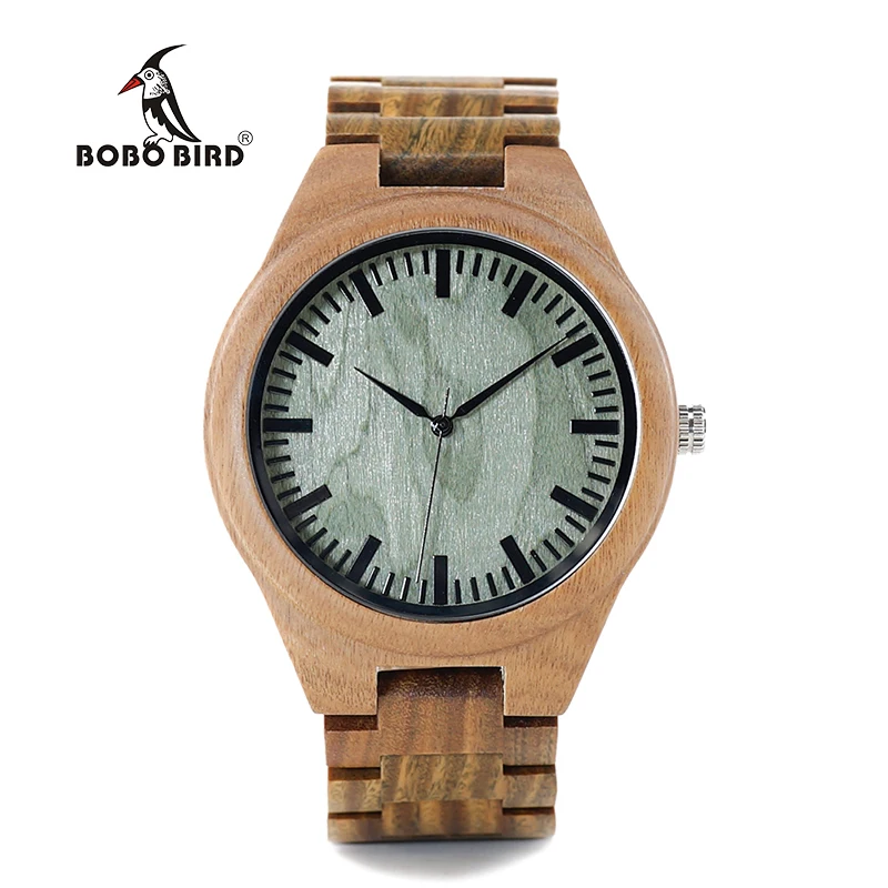 Мужские Классические наручные часы BOBOBIRD 100% из натурального зеленого сандалового дерева кварцевые с деревянным ремешком Водонепроницаемый стеклянный циферблат