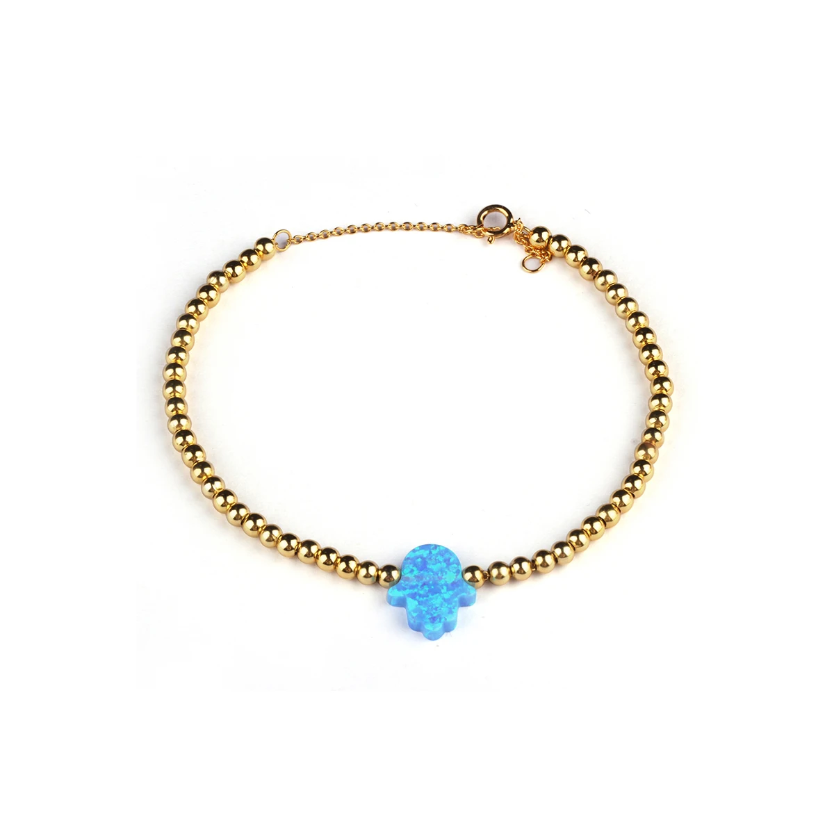 Zhengyong Jewelry 925 Sterling Silver 3mm Gold Plated Silver Bead Heart Opal Bracelet