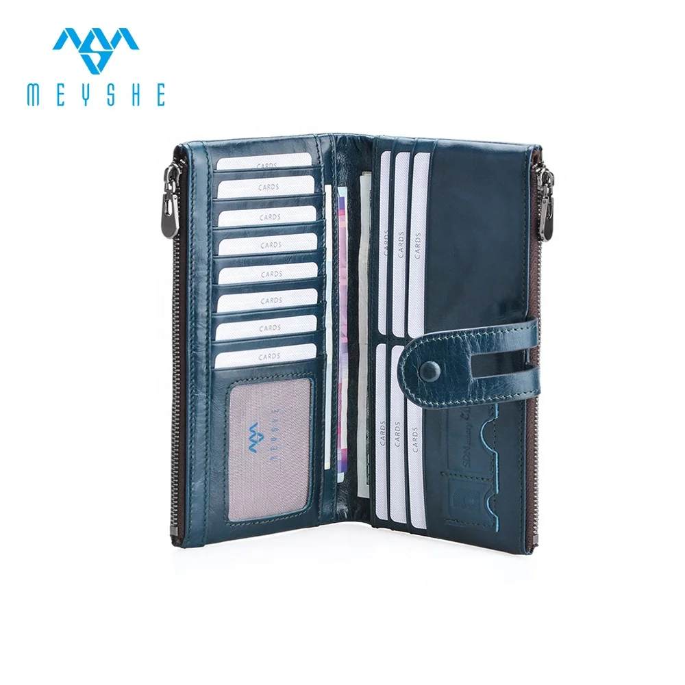 Vintage royalblue genuine leather guangzhou custom zipper women wallet