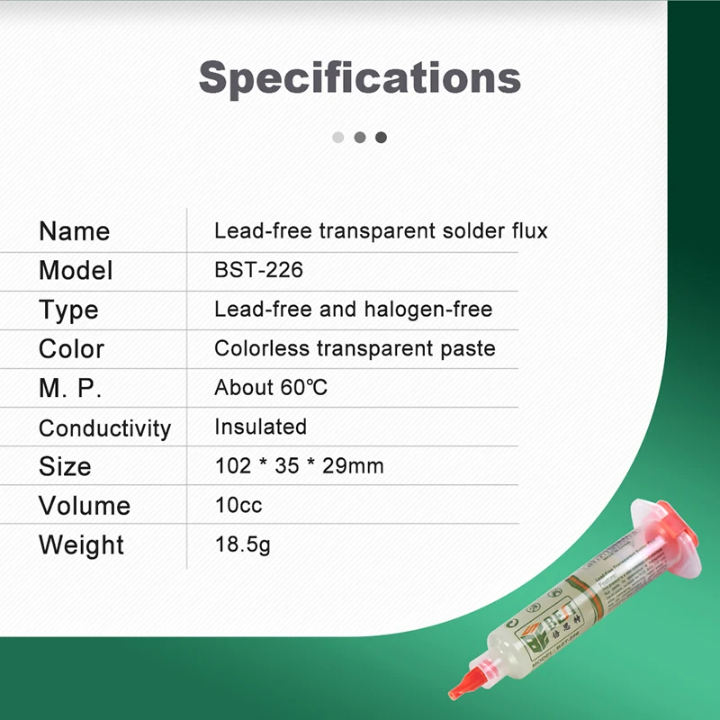 BST-226 Lead Free and Halogen free Soldering Flux BGA SMD PCB Phone Repair Cleaning-free 10CC Needle Tube Welding Oil