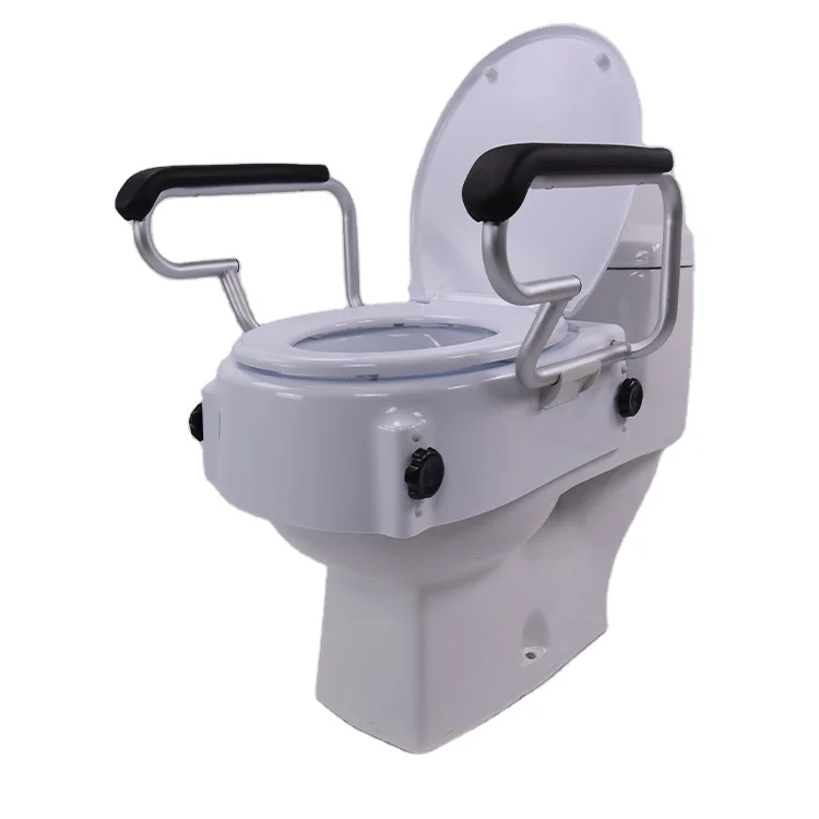 Easy installation HDPE 3 in 1 Commode Removable Raised Toilet Seat with Lid & detachable armrest