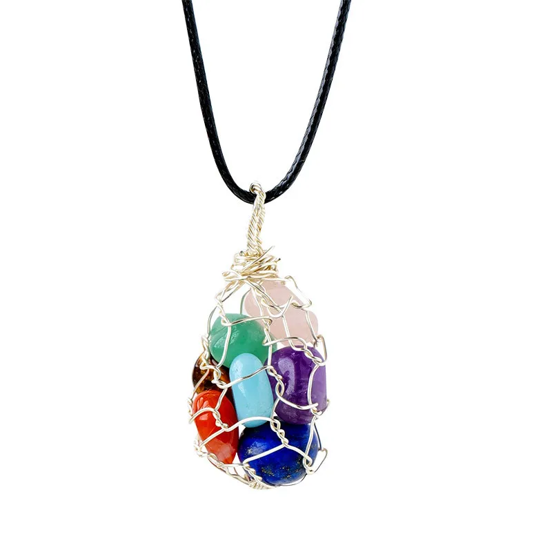 Wholesale natural healing stones seven chakra crystal gravels net pocket crystal pendant