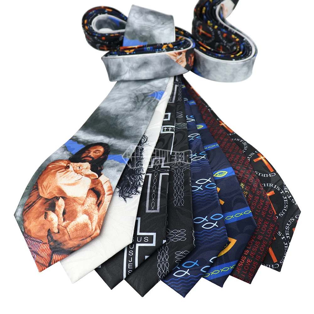 Microfiber Ichthys Tie Catholic Religious Items Designer Necktie Jesus Christian Mens Ties Gifts