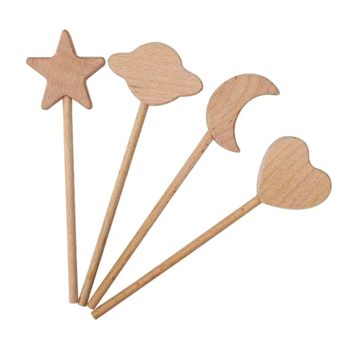 Party Supply boy and girls Princess Wand Magic Fairy Wand Stick Unfinished Wooden DIY Crafts Moon Star Heart bear Magical Wand