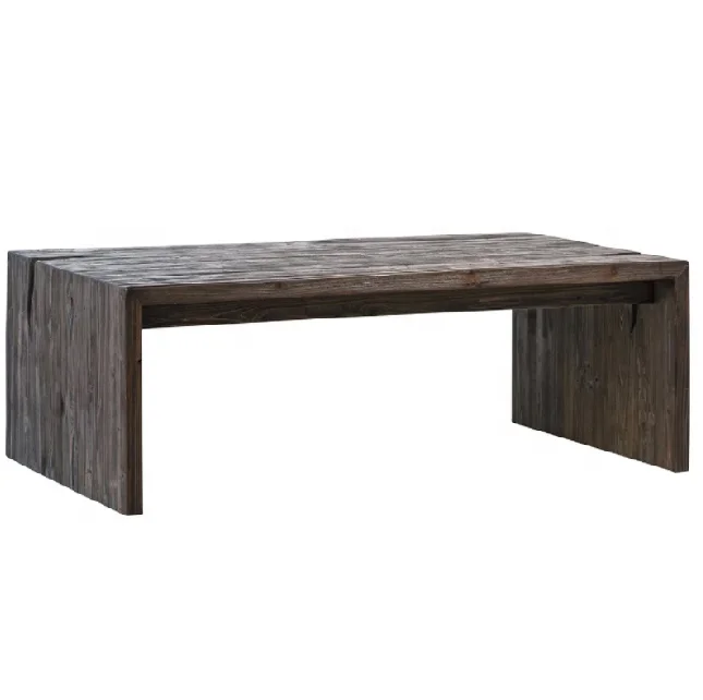 Low height reclaimed pine wood transitional style antique coffee table