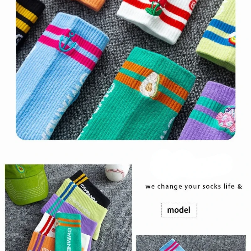 7/Lot Cotton Knitting Striped Long Socks Solid Color Harajuku Retro Black White Crew Socks Japanese High School Girls Cute Socks