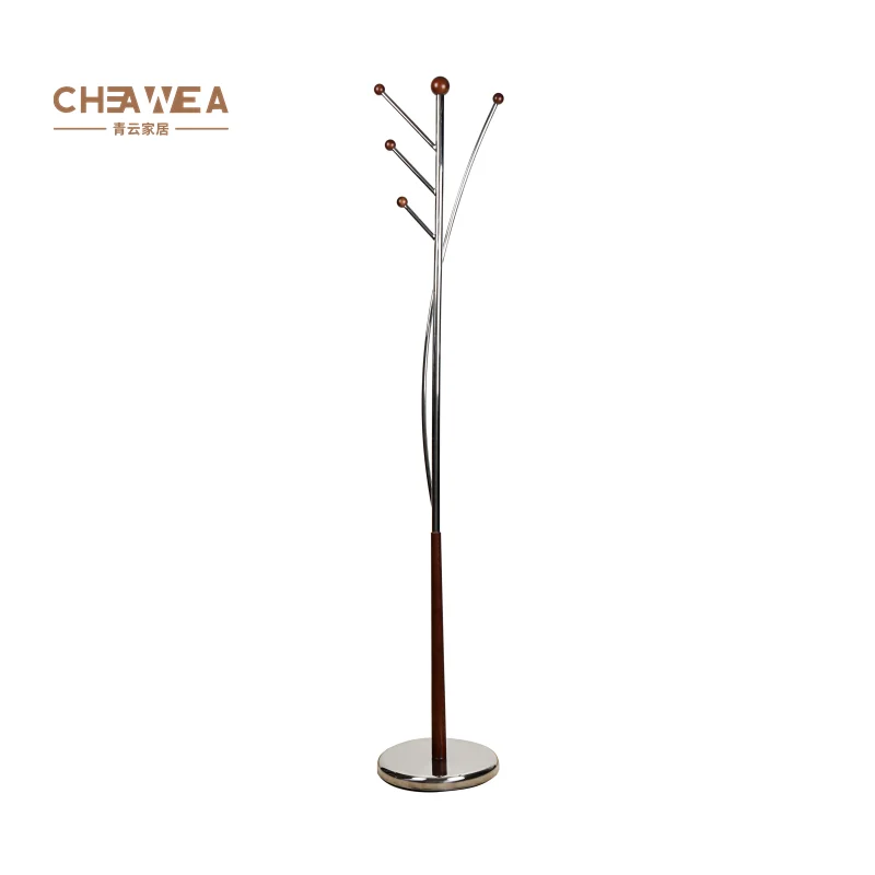 Living Room Standing Clothes Rack Floor Type Coat and Hat Hanging Rack Wood Stainless Steel Clothing Racks Glossy