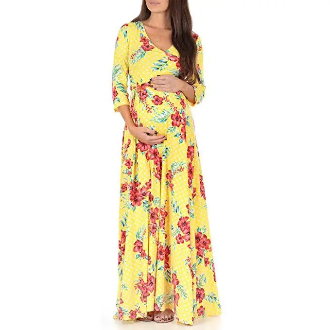 Maternity Gown Fashion Latest Chiffon Maxi Dress Women Clothes Photography Pregnancy Dress for Photo Shoot Pink Pregnant Dress