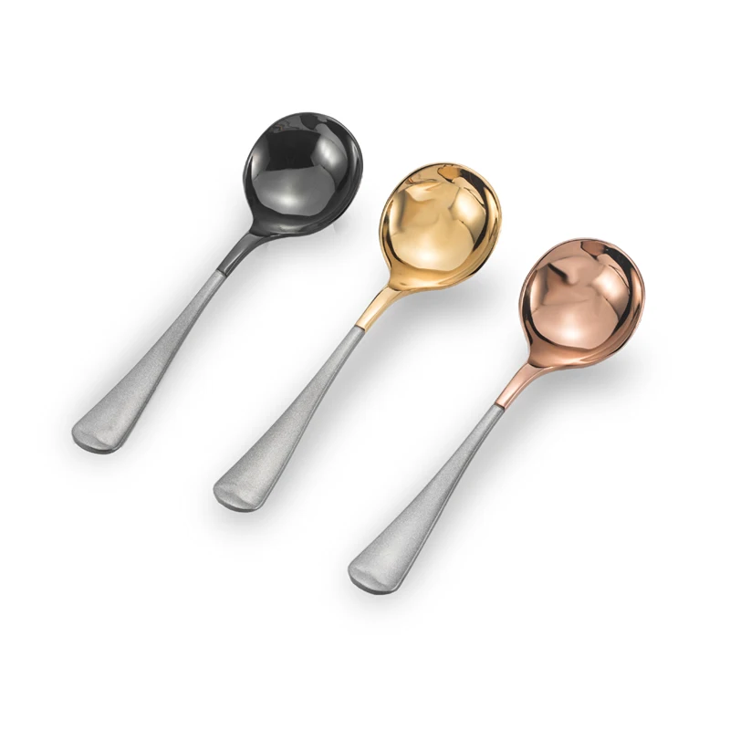 Long Handle Coffee Spoon Set Small Korean Metal Dessert Spoons Gift Silver Brass Stainless Steel Flatware Gold Tea Spoon