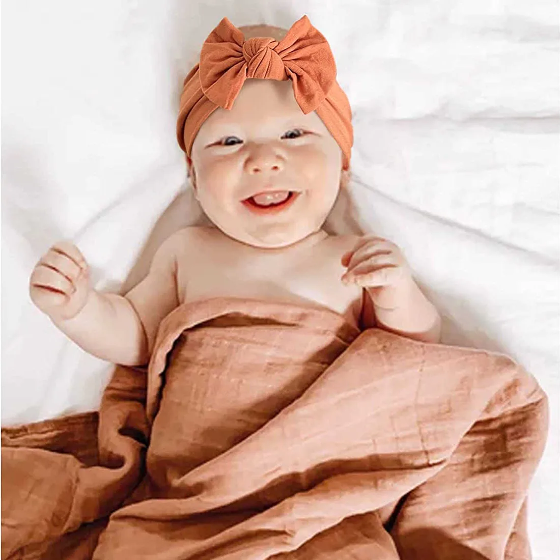 2 Pack Set Breathable Ultra-Soft 100% Cotton Muslin Baby Swaddles Receiving Blanket Headbands Set