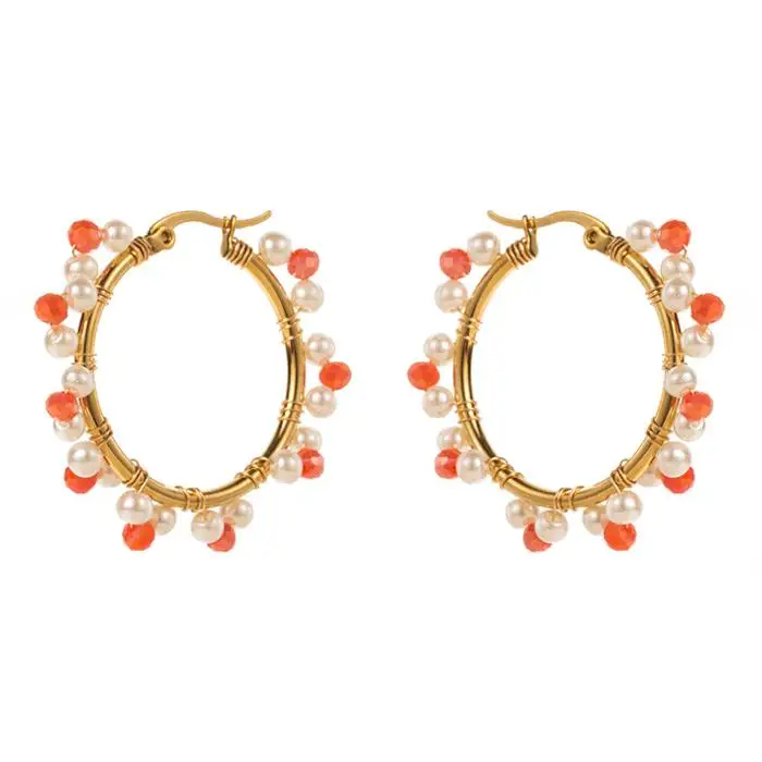 New Light Luxury Geometric Round C Shape Earring Colorful Crystal Beads Pearls Stud Earrings For Women