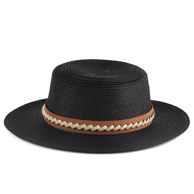 Summer Outdoor Simple Leisure Sunshade Sunblock Straw Hat Flat Top Straw Knitted Hat For Men And Women