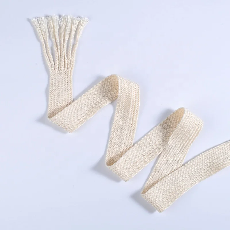 35mm custom flat cotton macrame decorative cord waist drawcord knitting rope hoodie drawcord with fringes