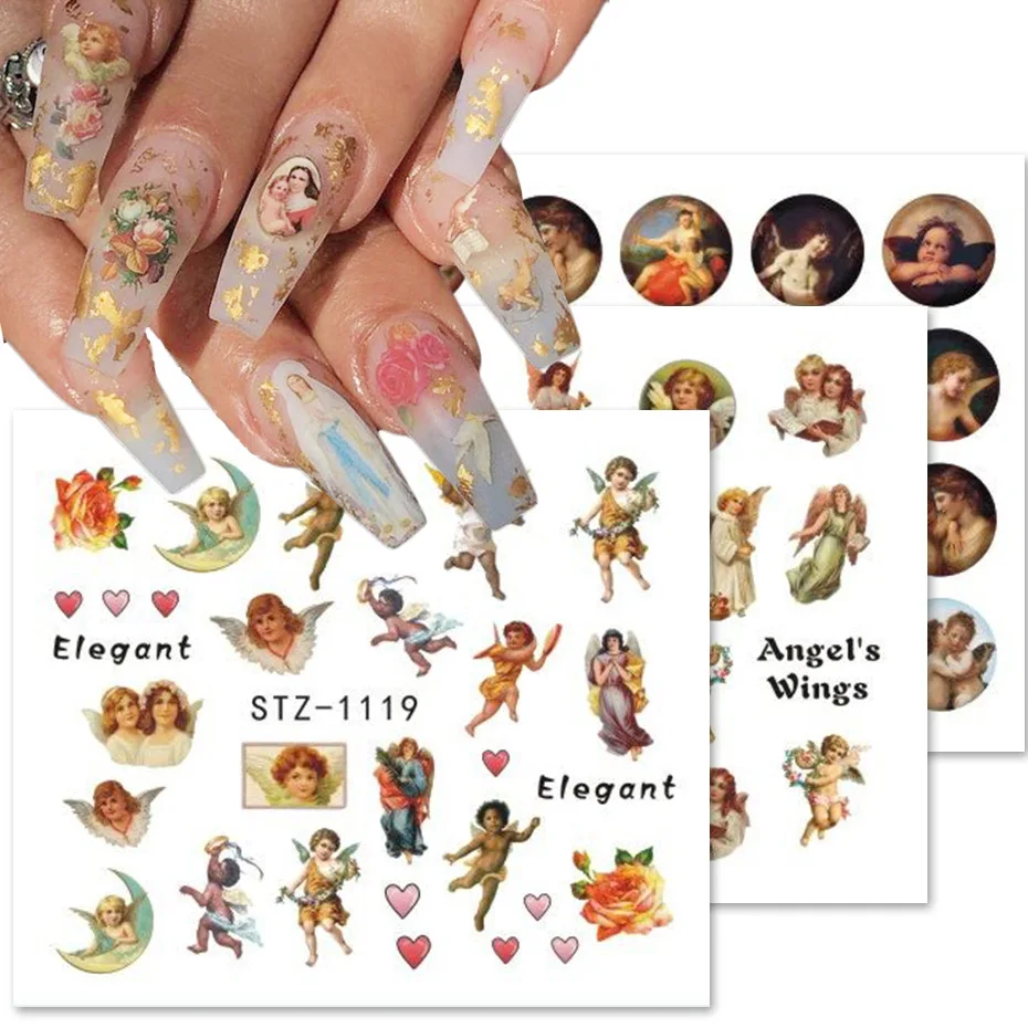 Angel Cupid Stickers for Nails Decals Cherubs Nail Art Water Sliders Manicure Transfer Wraps Tattoo Decorations