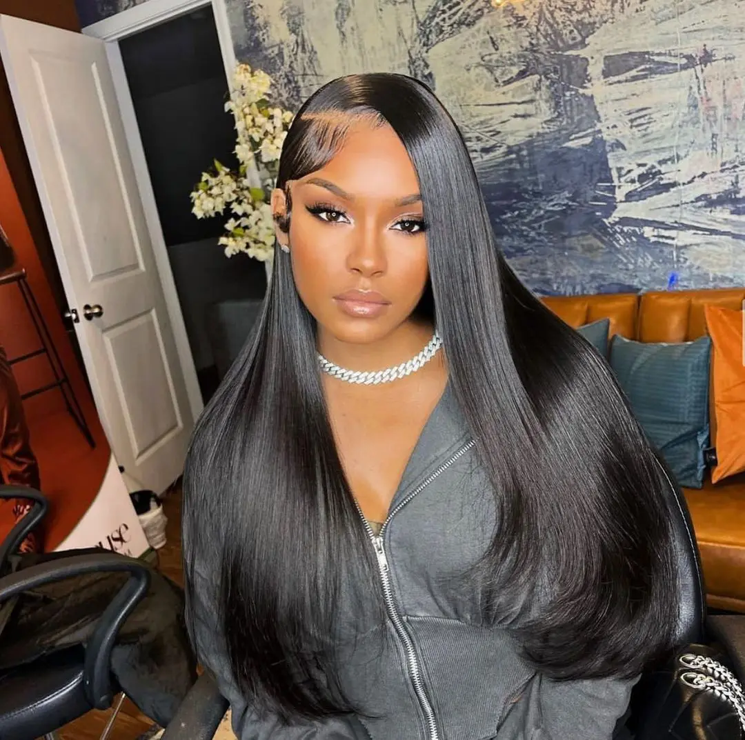 150% Density Chinese Straight Raw Virgin Human Hair 13x4 Transparent Lace Frontal Wigs Pre Plucked 13x4 Lace Front Hair Wigs