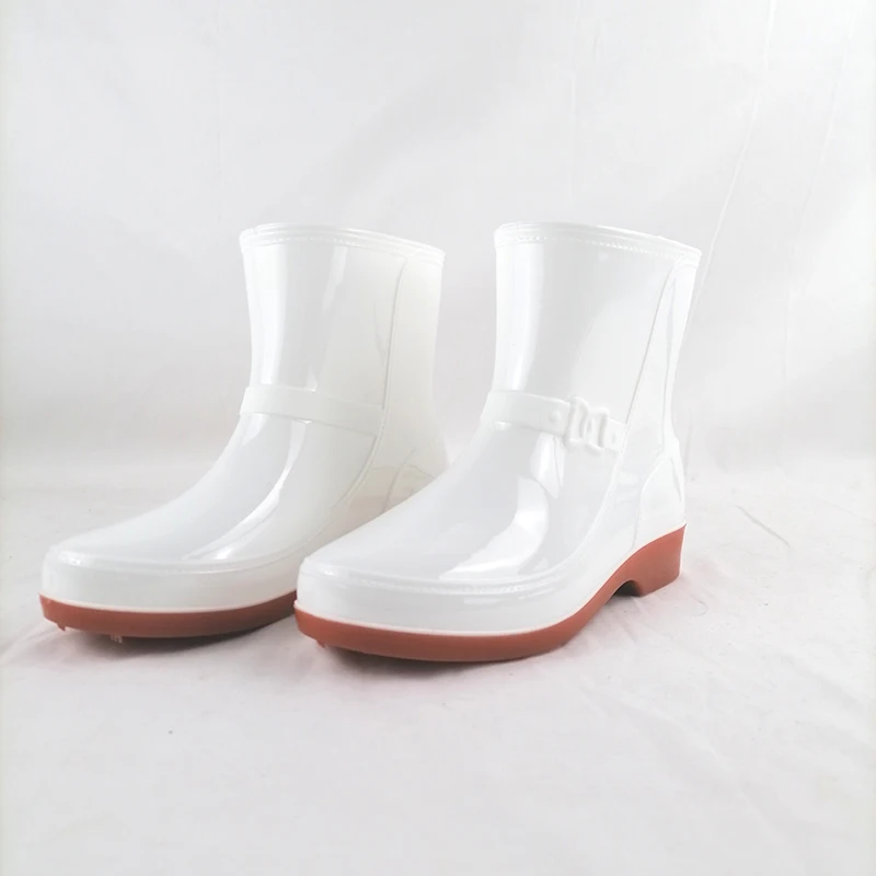 Cheap welly stockist white women hunting pvc waterproof rain boots fashion ankle shoes