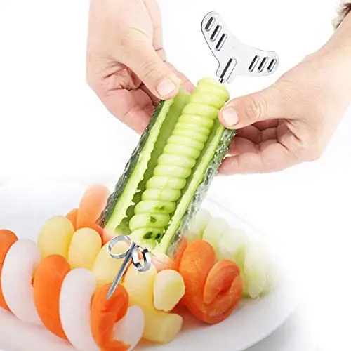 2PCS Cucumber Carving Roller Set Stainless Steel Vegetable Spiral Cutter for Fruit Potato Carrot