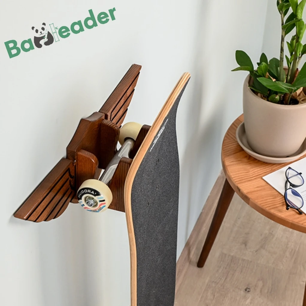 Bamboo Wall Mount Skateboard Storage Rack Bamboo Wings Skateboard Display Multifunctional Bamboo Display for Hanging Skateboard