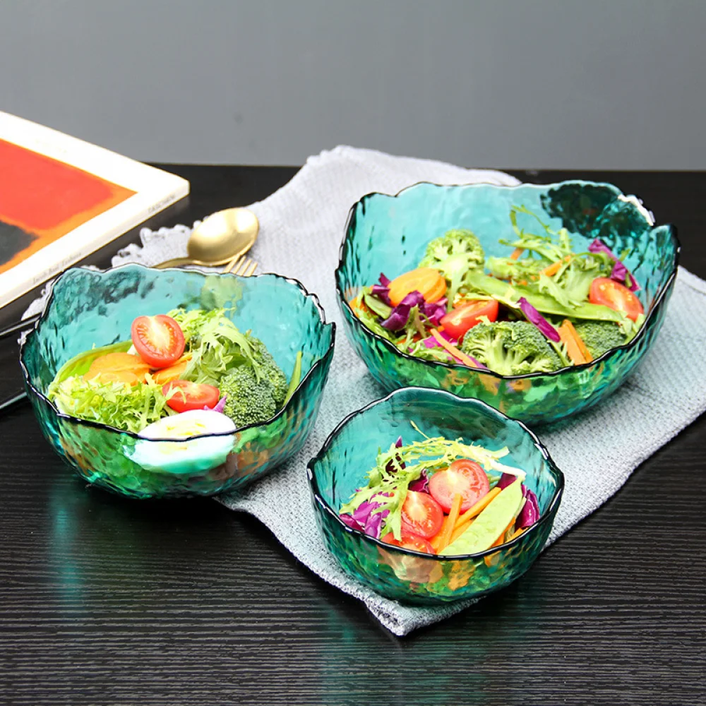 Customized Color Household Irregular Large Size Vegetable Salad Glass Bowl Fruit Service