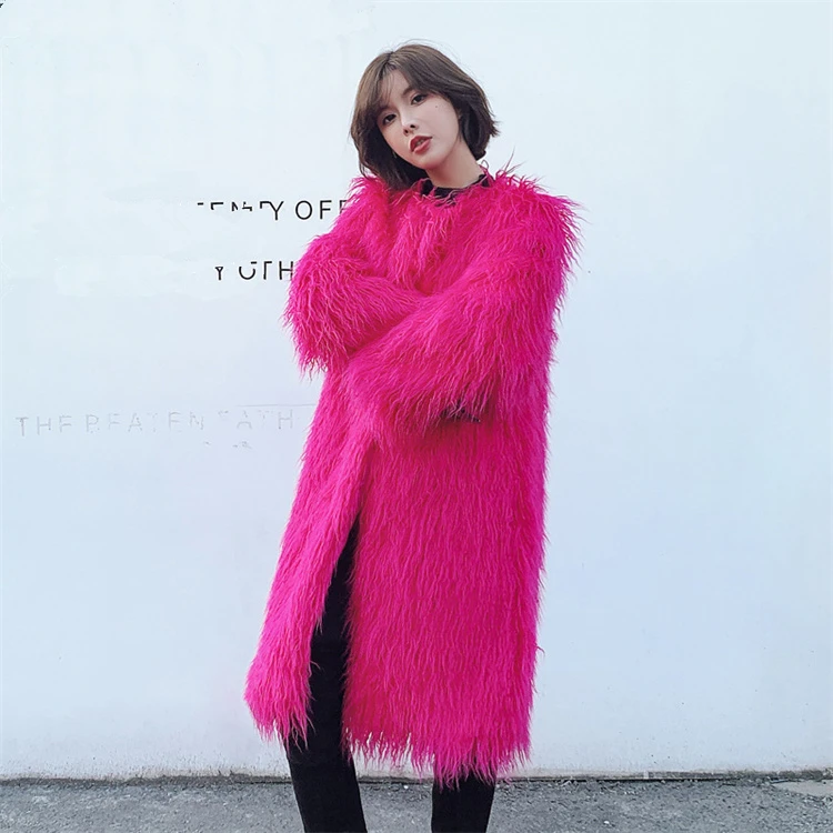 Оптовая продажа, пальто из искусственного меха ягненка ярких цветов, женские зимние модные пушистые куртки