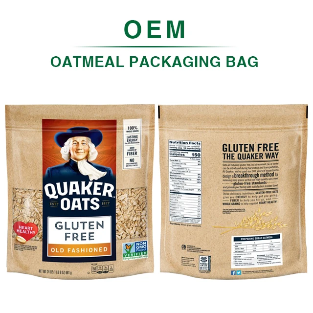 Wholesale custom 400g Moistureproof ziplock stand up pouch dried fruit flour cereal Fast food oatmeal packaging bags