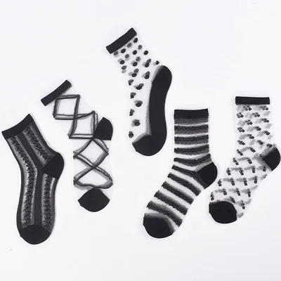 HW01 Thin transparent glass stockings female sexy ankle short tube female socks