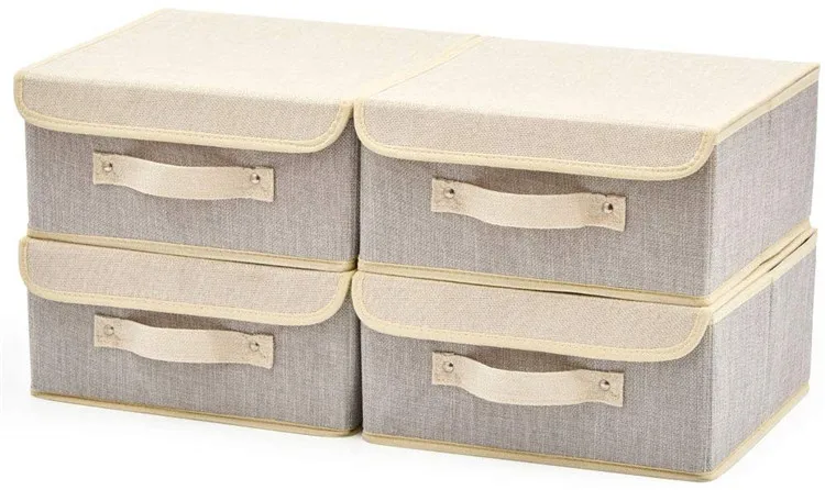 Beige 4 Pack Small Fabric Wardrobe Storage Boxes Home Storage Organization Boxes