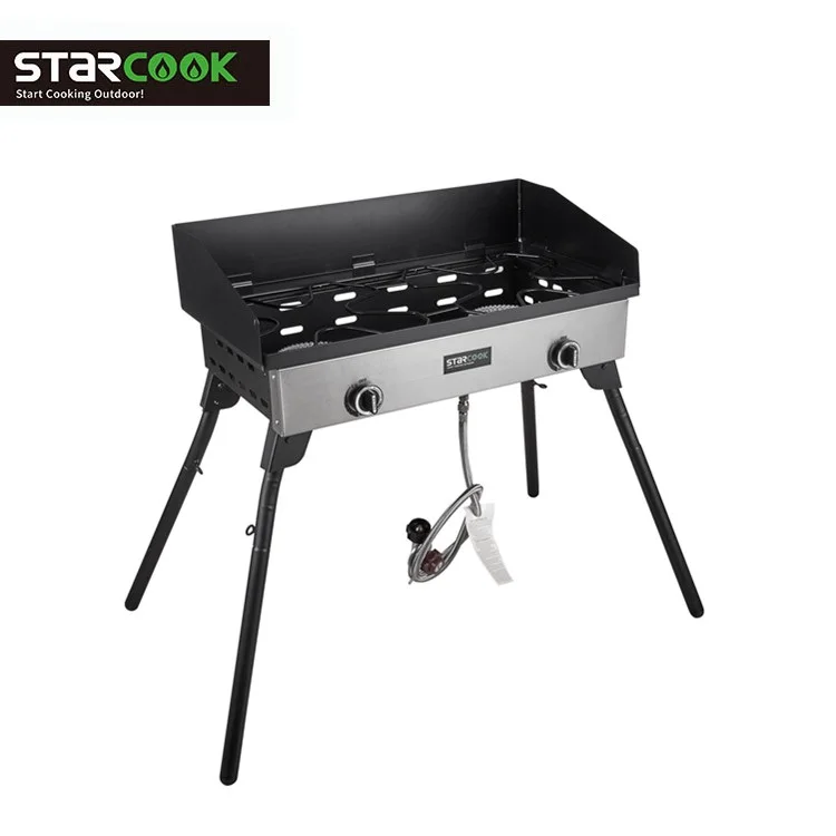 Складной газовый гриль для барбекю, с 2 горелками, ветрозащищенный, для дома и кемпинга, новая модель