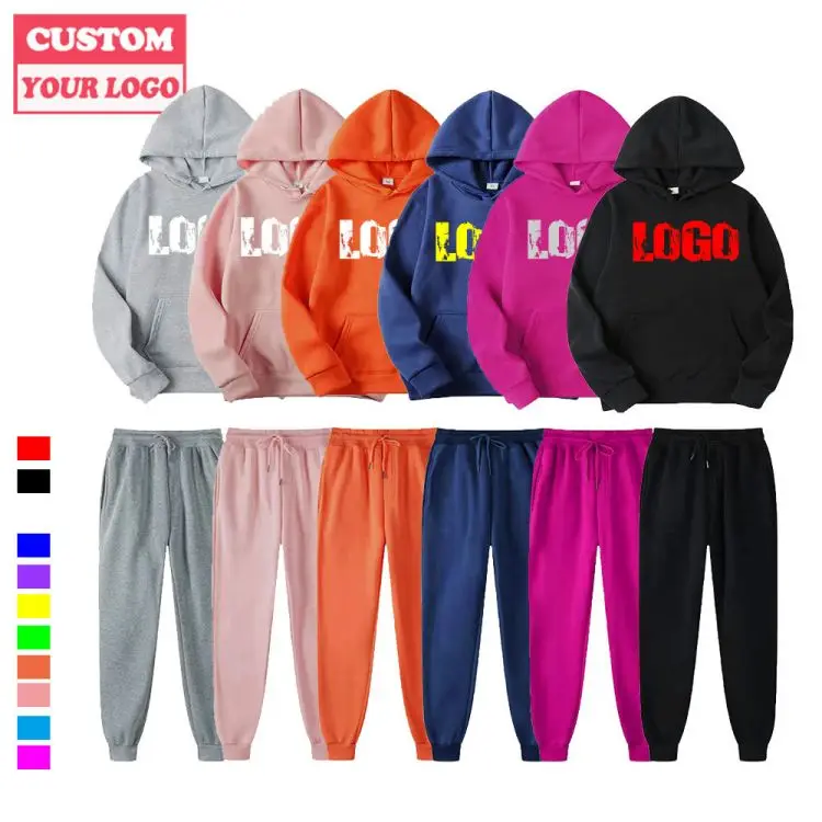 Unisex Men Women Cotton Chenille Embroidered Print Logo Jogging Track Sweatsuit Hoodie Set Private Label Custom Sweat Suits