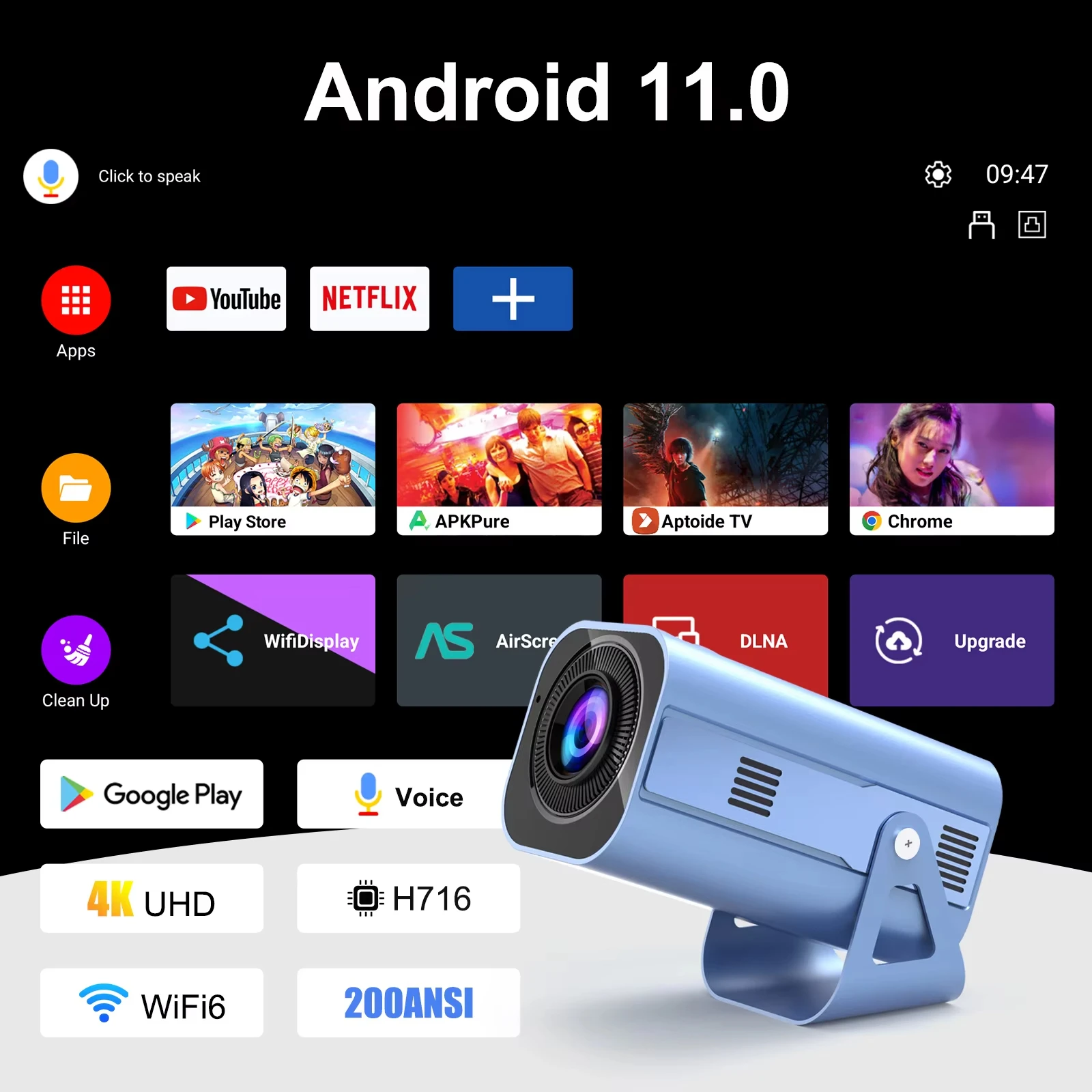 China Factory Supply Best LED Proyector Smart 4K Wifi Android 11.0 Full Hd Video Projecteur Home Theater mini projector