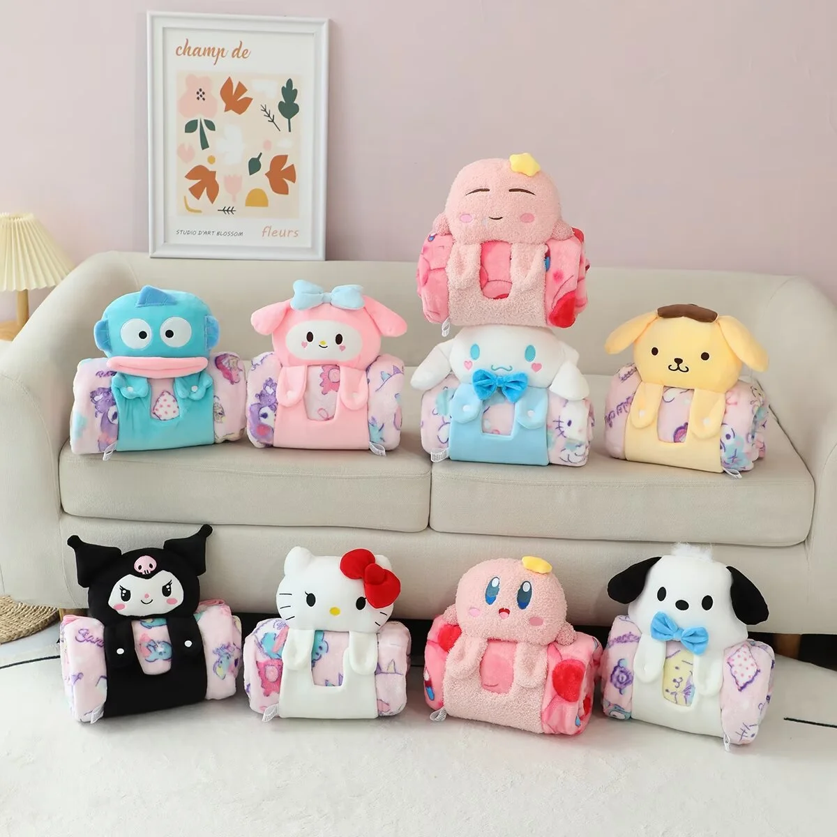 Плюшевое одеяло Sanrioed Hello Kt Kuromi с милым мультяшным аниме хангьодоном Cinnamoroll удобное для сна покрывало кровати подарки