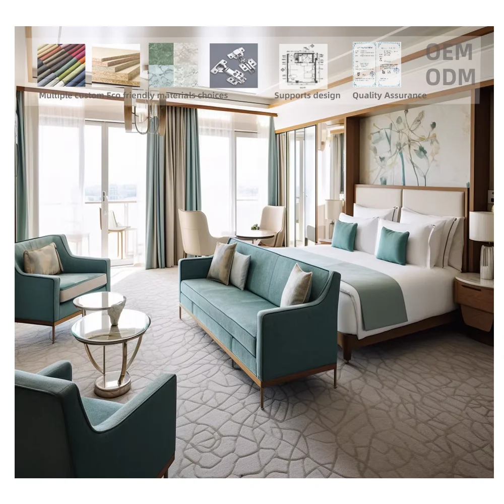 Customizable Modern Luxury Hotel Bedroom Furniture for Sale Fabric Sofa Solid Wood Chair Bed for Hotel Bedroom Furniture Set