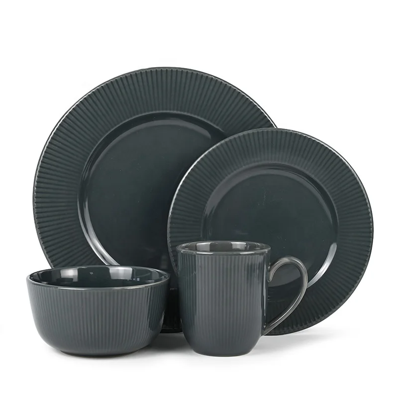 Manufacturer Custom Crockery Rice Bowl Ceramic Black Tableware Solid Color Reactive Korean Ukraine Dinnerware Set
