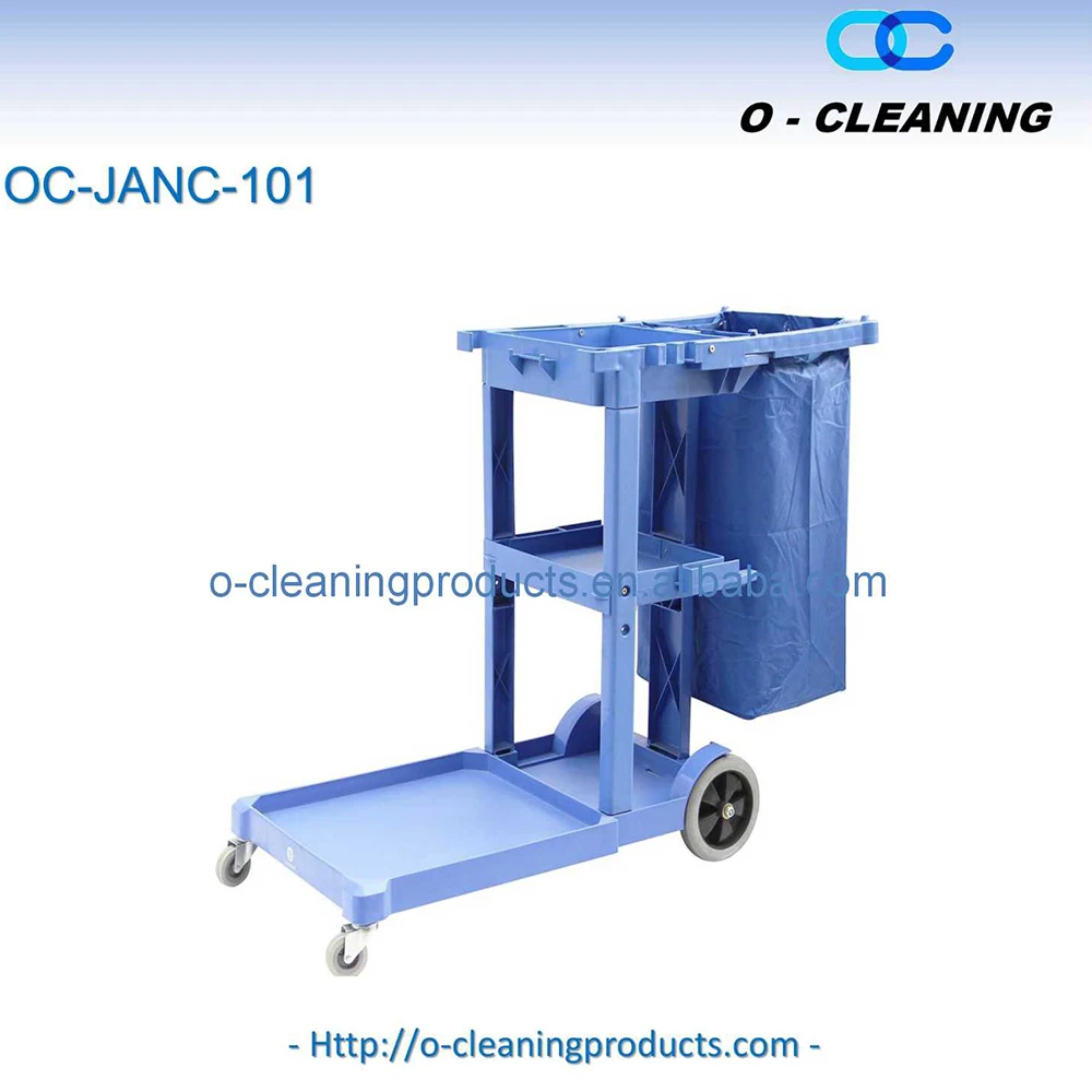 O-Cleaning 3-Shelf Commercial Hotel Janitorial Cleaning Cart,Wheeled Housekeeping Janitor Cart,Hand Push Rolling Utility Cart